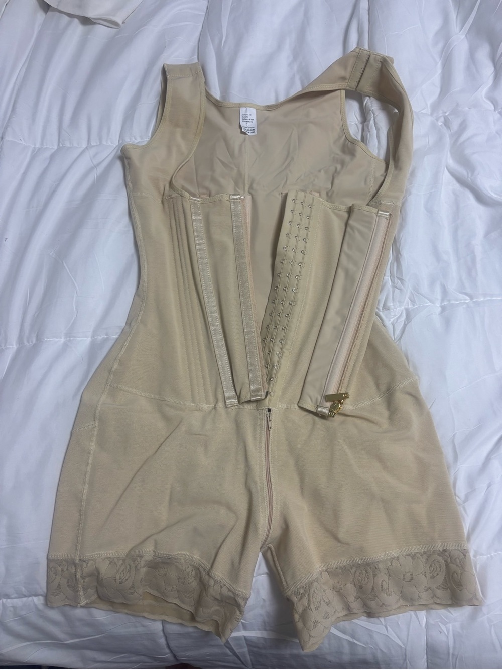 Beige Shapewear Bodysuit with Lace Trim